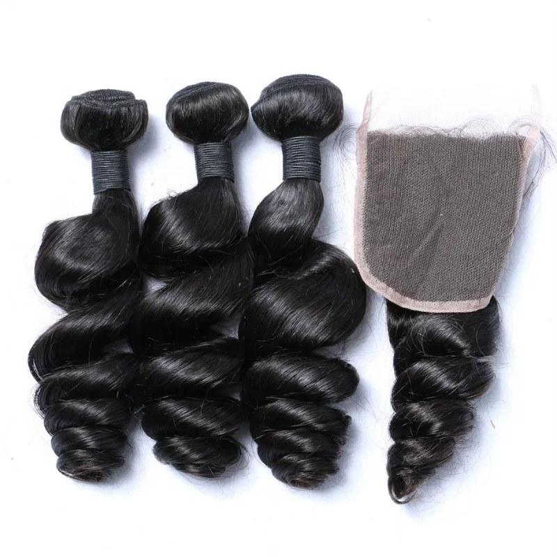 

Brazilian Human Hair Bundles With Lace Closure Large Stock Unprocessed Virgin Hair Extensions