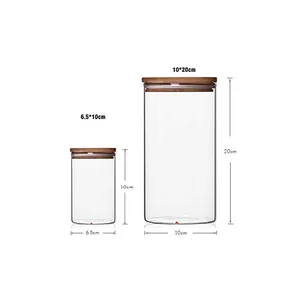 Image of borosilicate coffee bean container home grain food storage glass jar with airtight rubber seal wooden lid for spaghetti