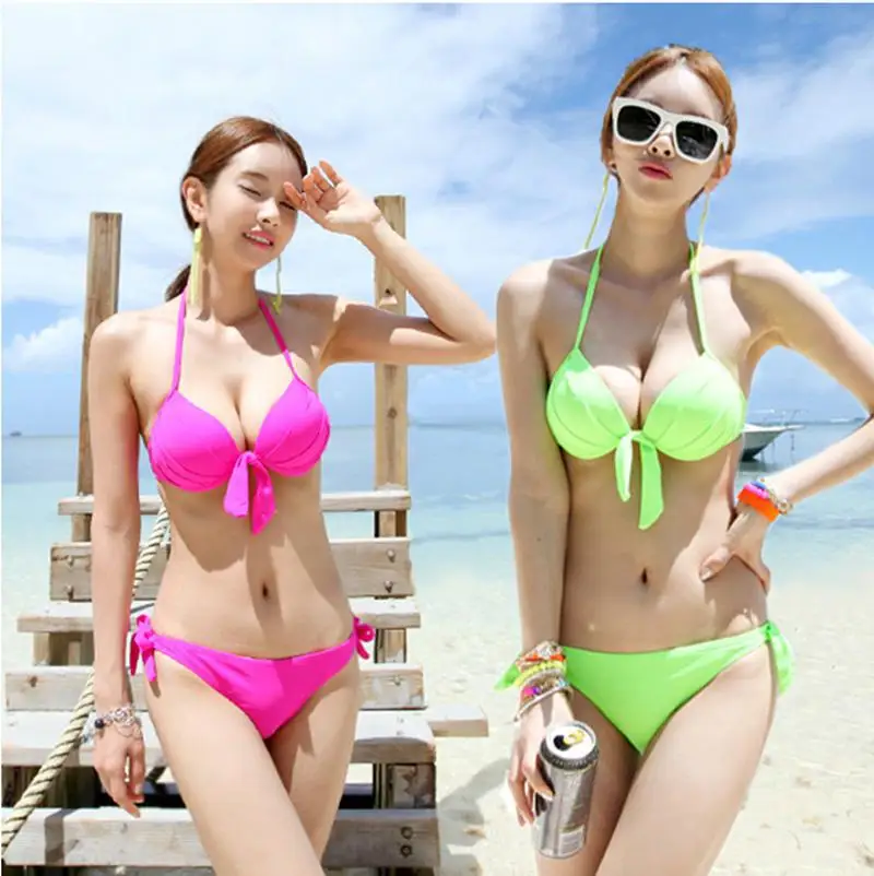

2019 hot style England style solid swimming wear split two-piece lady's swimwear sexy hot sale bikini