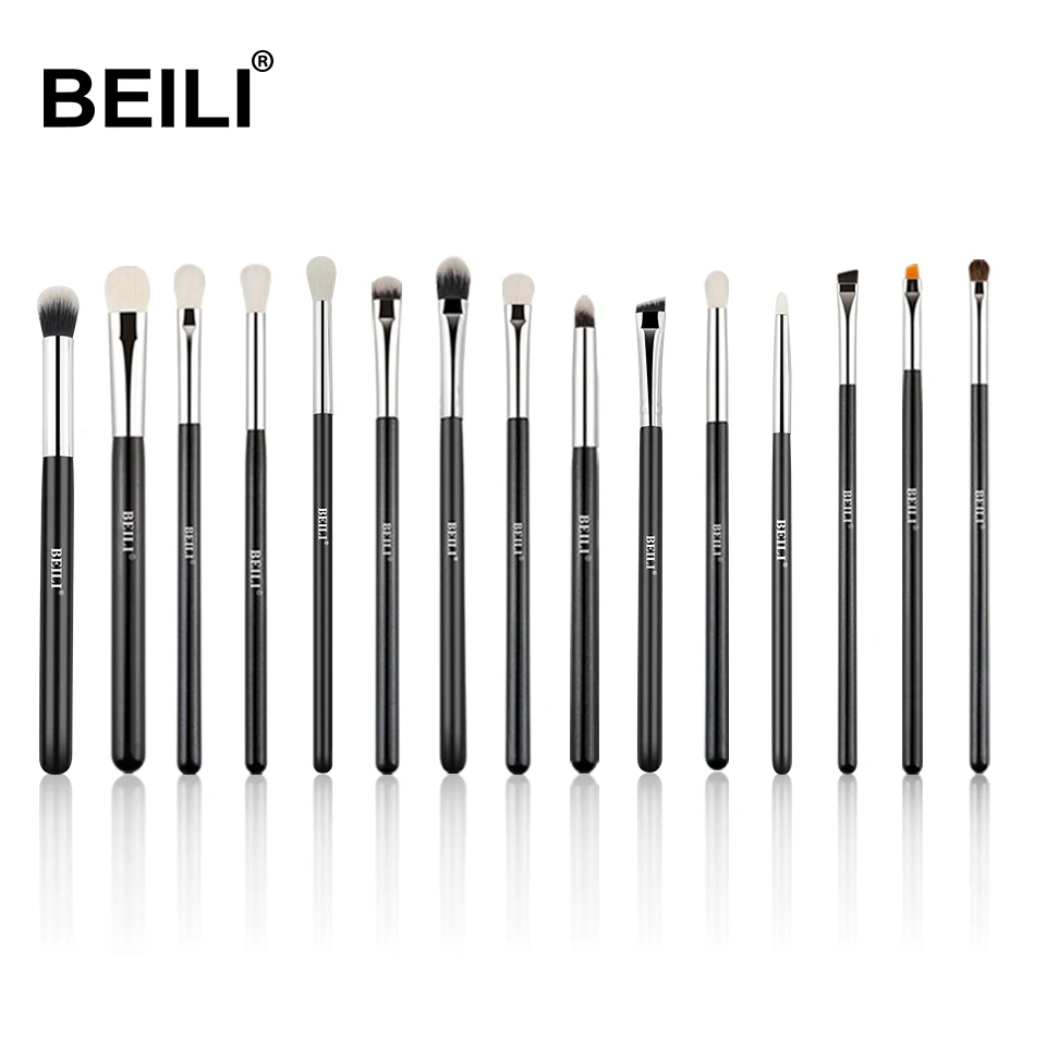 

BEILI New Design Makeup Brush Kits Black handle Eyebrow Eyeliner Eye shadow 15 pcs Eye Makeup Brushes Set Custom Logo