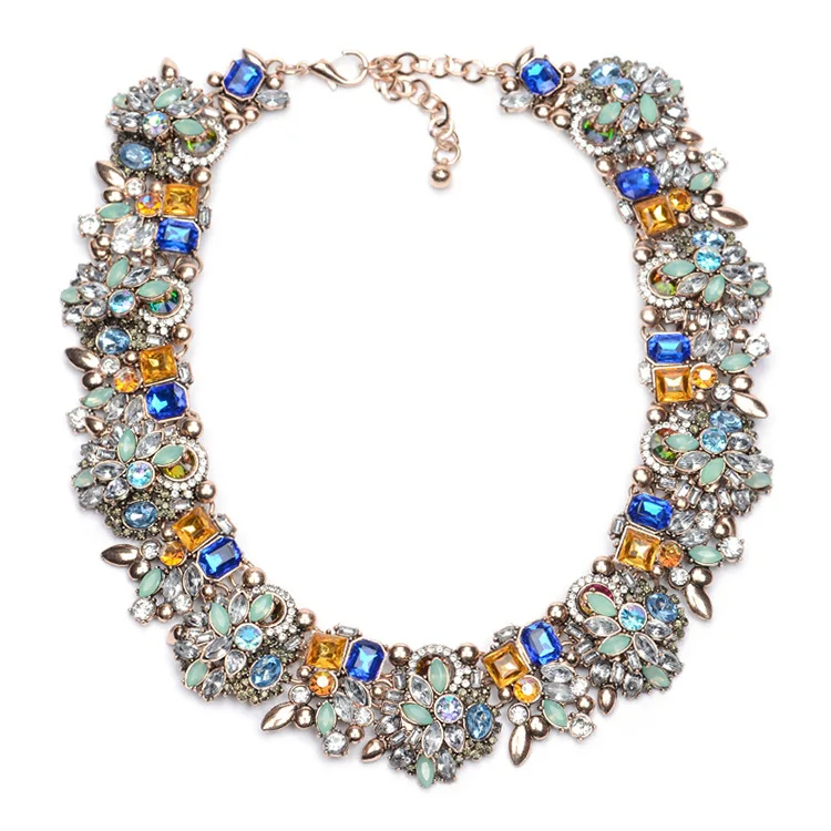 

Excellent Gift Fashion Women Jewelry Bib Necklace Crystal Rhinestone Statement Necklace, Red;yellow;blue;black;white;gold pink;black and white