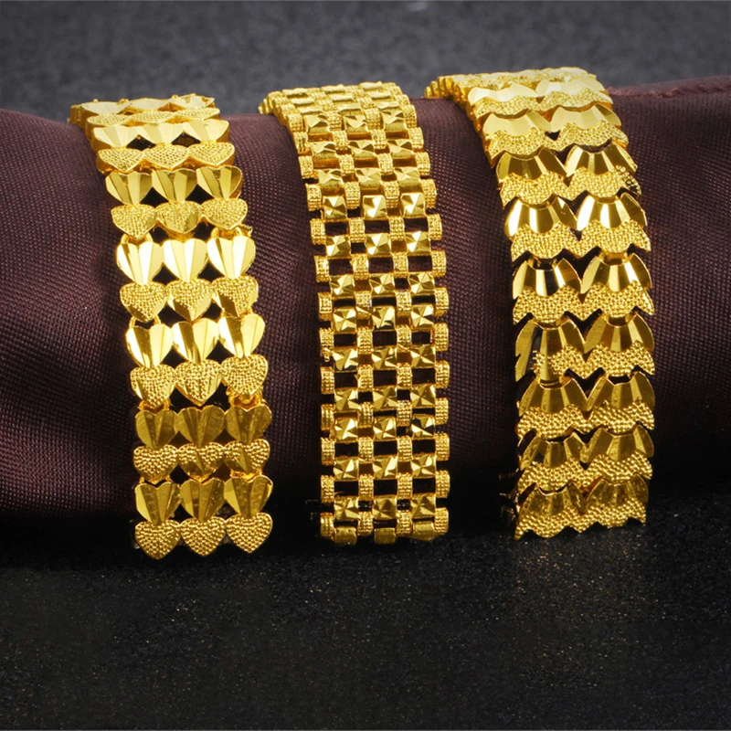 

2021 Fashion Simple 24K Gold Cuff Bracelets designs Keep Color Vietnam Alluvial Gold Bracelets Jewelry, Golden