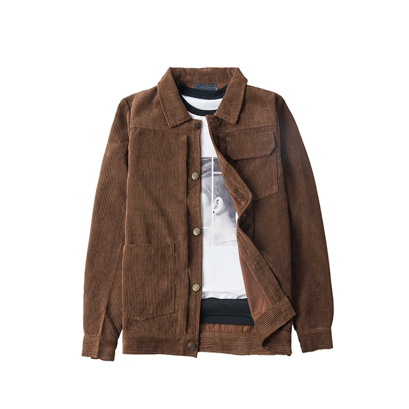 

High Quality Fashion men plain corduroy jacket turn down collar casual jacket for men, As shown