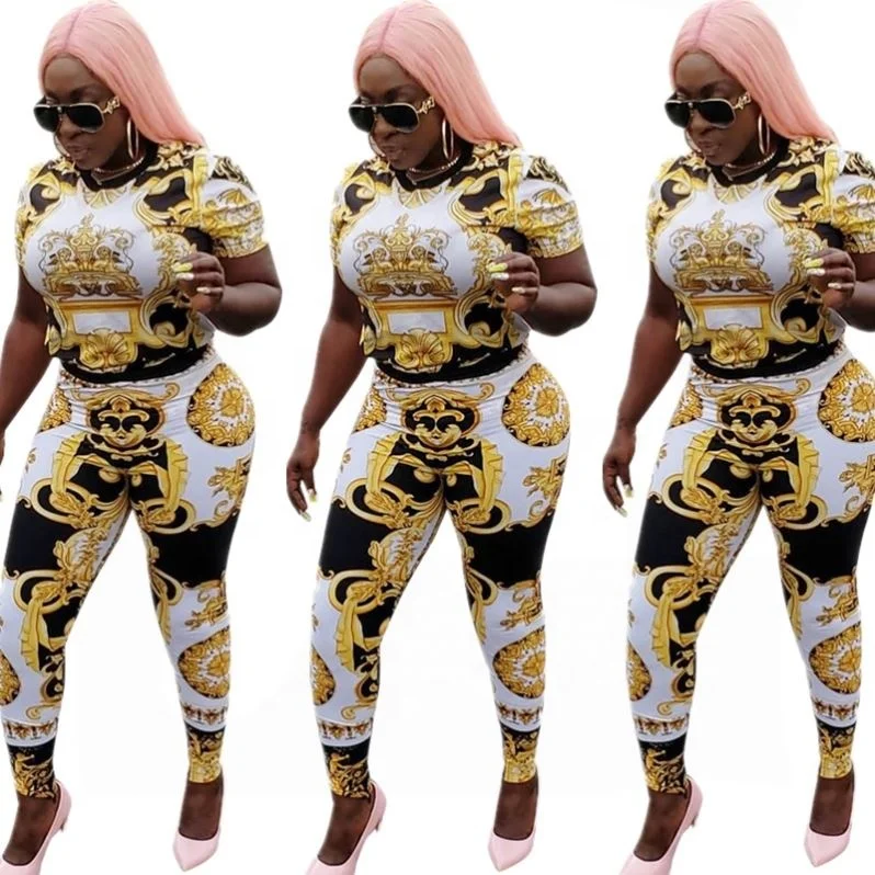 

Fashion printed short sleeve top and pencil pants 2 piece set women clothing, N/a