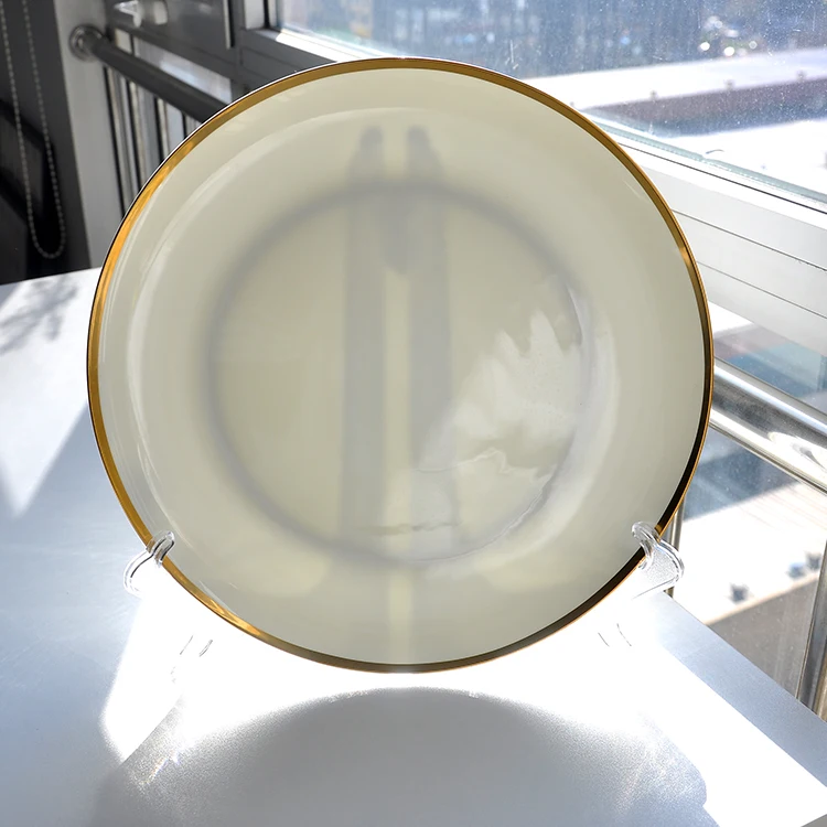 

Hotel Restaurant Catering Gold Rim Bone China Chargers Plate Wholesale Ceramic White Wedding Dinner Plate
