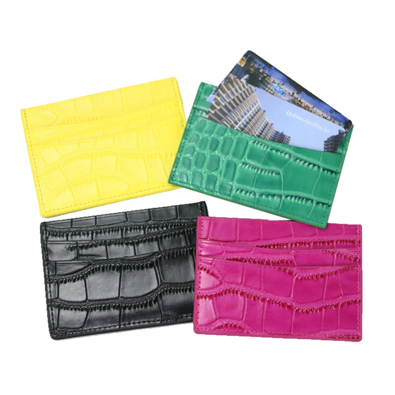 OEM Custom Logo Embossed Crocodile Leather Credit Card Holder, Black, yellow, green or custom