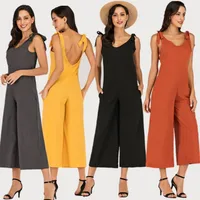 

2019 European and American spring and summer new design women multi-color tied bandwidth loose jumpsuit hot sale