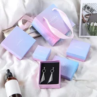 

Pink and blue gradient creative world cover ring paper ear stud necklace jewelry box packaging