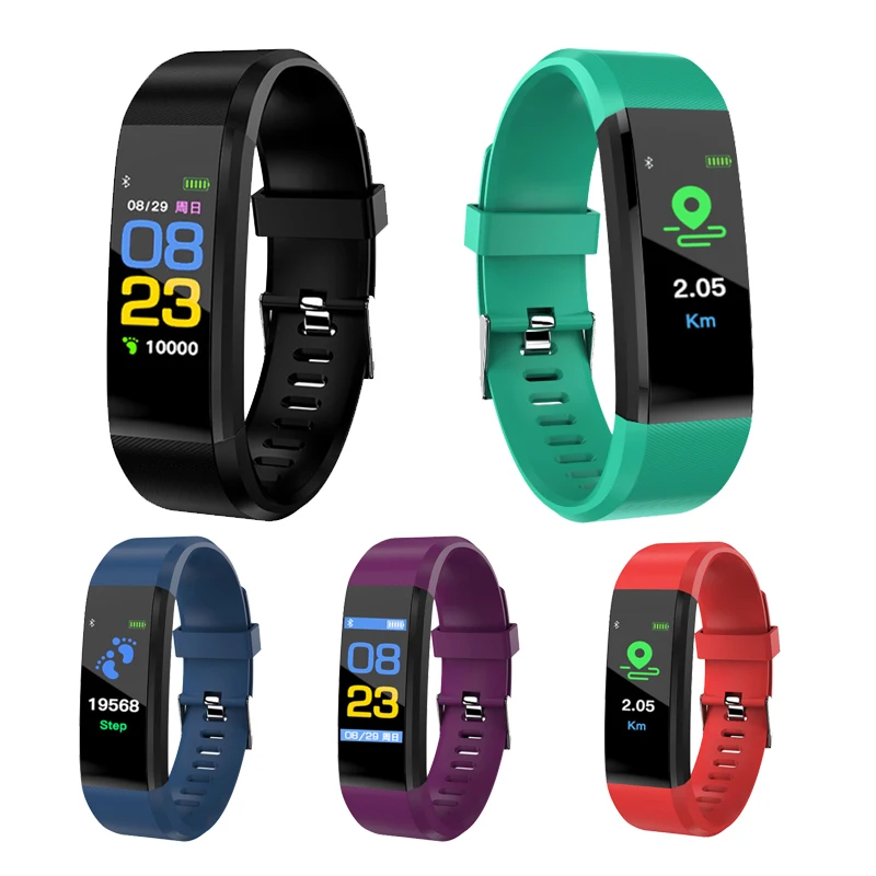 

multi-languages 115plus reloj inteligente sport smartband gift smart bracelet 2019 for smart phone, Black;green;purple;blue;red