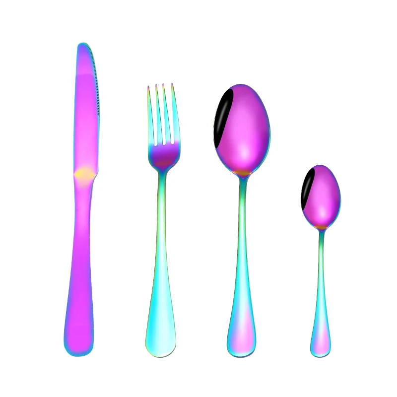 

Amazon hot sale Colorful Tableware Set Metal Stainless Steel Rainbow Plated Cutlery