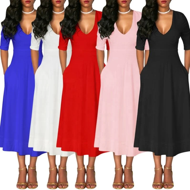 

WNAK8533 women fashion elegant solid half sleeve a line lady maxi dresses