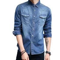 

Wholesale Spring Cowboy Denim Jeans Shirts For Men Slim Long Sleeve 100% Cotton