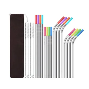 Image of Svin 16 Pieces Reusable Stainless Steel Straws with Travel Case