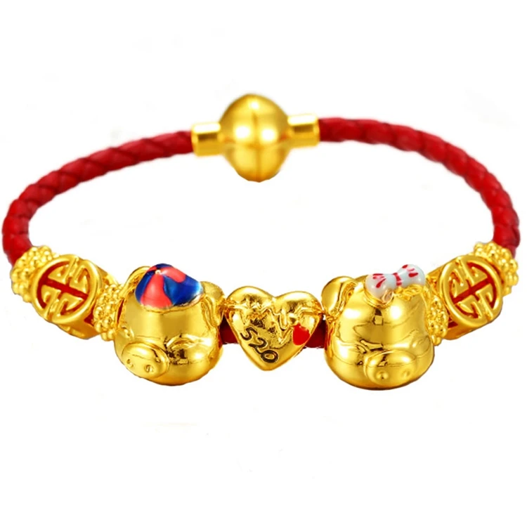 

ZHIBO0001 xuping chinese pig women mens leather bracelet, lucky 24k color bracelet leather