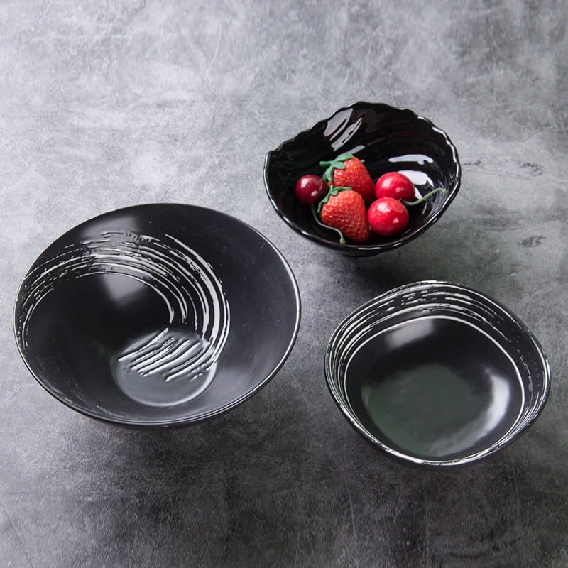 

Creative glazed chinese styles restaurant tableware use round porcelain  black matte soup bowl, As picture or customized is available