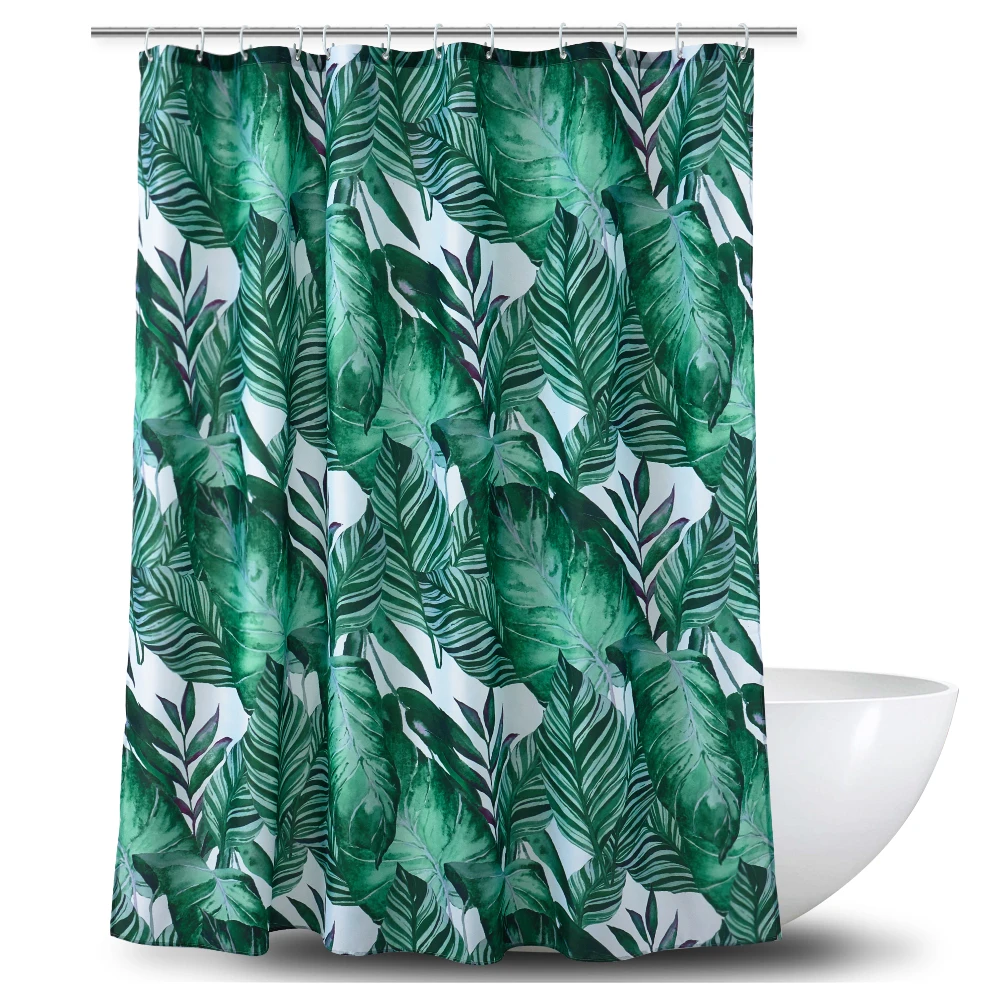 

high quality custom 3d leaf print polyester waterproof botanical bathroom shower curtain