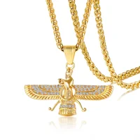 

Ahura Mazda Zoroastrian Farvahar Wing Necklace Pendant in Gold Stainless Steel Persian Achaemenian Men Jewelry