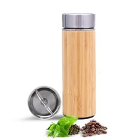 

Best Selling Products Home Outdoor Environment Multi-function Stainless Steel Thermos Cup 450ml Bamboo Wooden Fiber Water Bottle