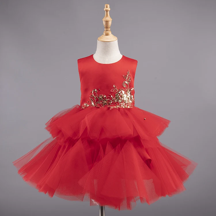 

Wholesale kids clothes summer 2019 sleeveless sequined flower appliqued girl party dress