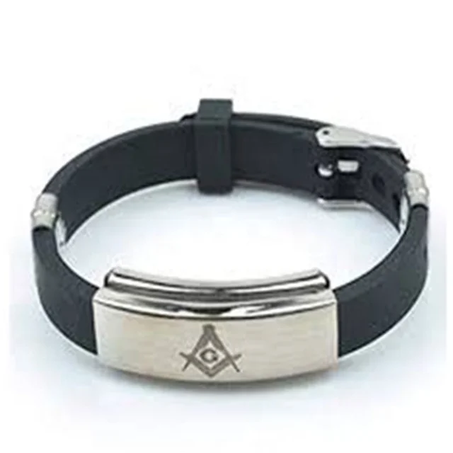 Mason masonic Stainless Metal buttons silicone bracelet