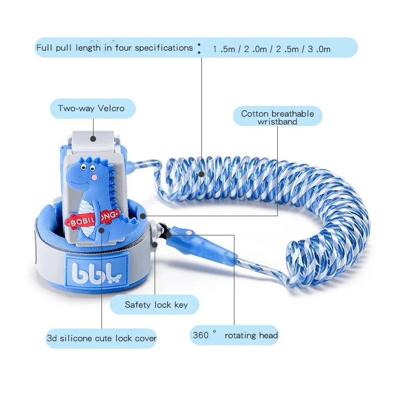 

Amazon hot sale child lovely cartoon Most Popular Luminous Kids Anti Lost Wrist Rope Baby Care Material hand leash, Blue