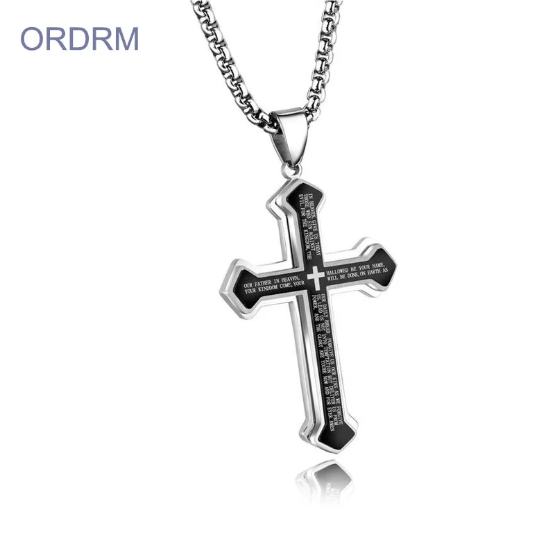 

Stainless Steel Religious Cross Necklace Bible Verse Jewelry