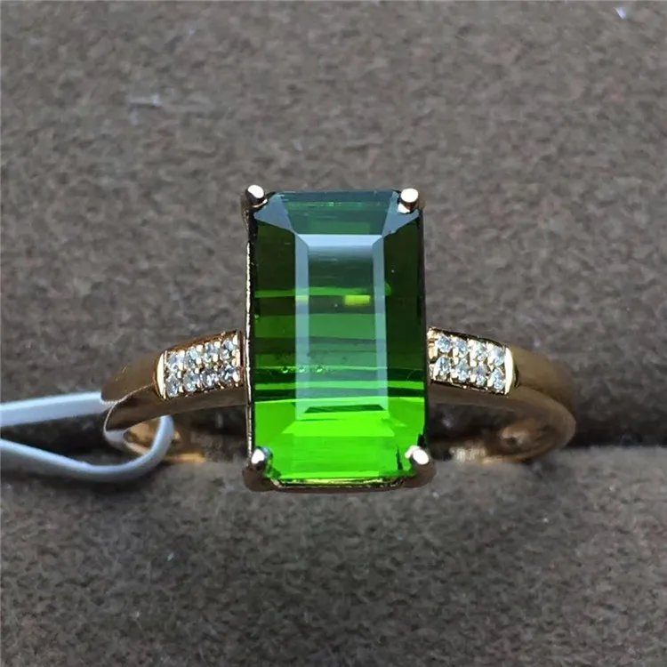 

18k gold South Africa real diamond 3.15ct natural green tourmaline ring for women