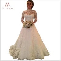 

Women White Wedding Dress Bridal Gowns Full Lace Long Sleeve Backless Dress