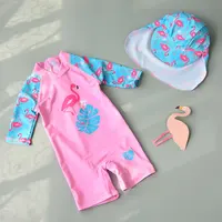 

Ins Cute Baby flamingo swimwear One piece flaming Girls swimsuit with sunscreen hat