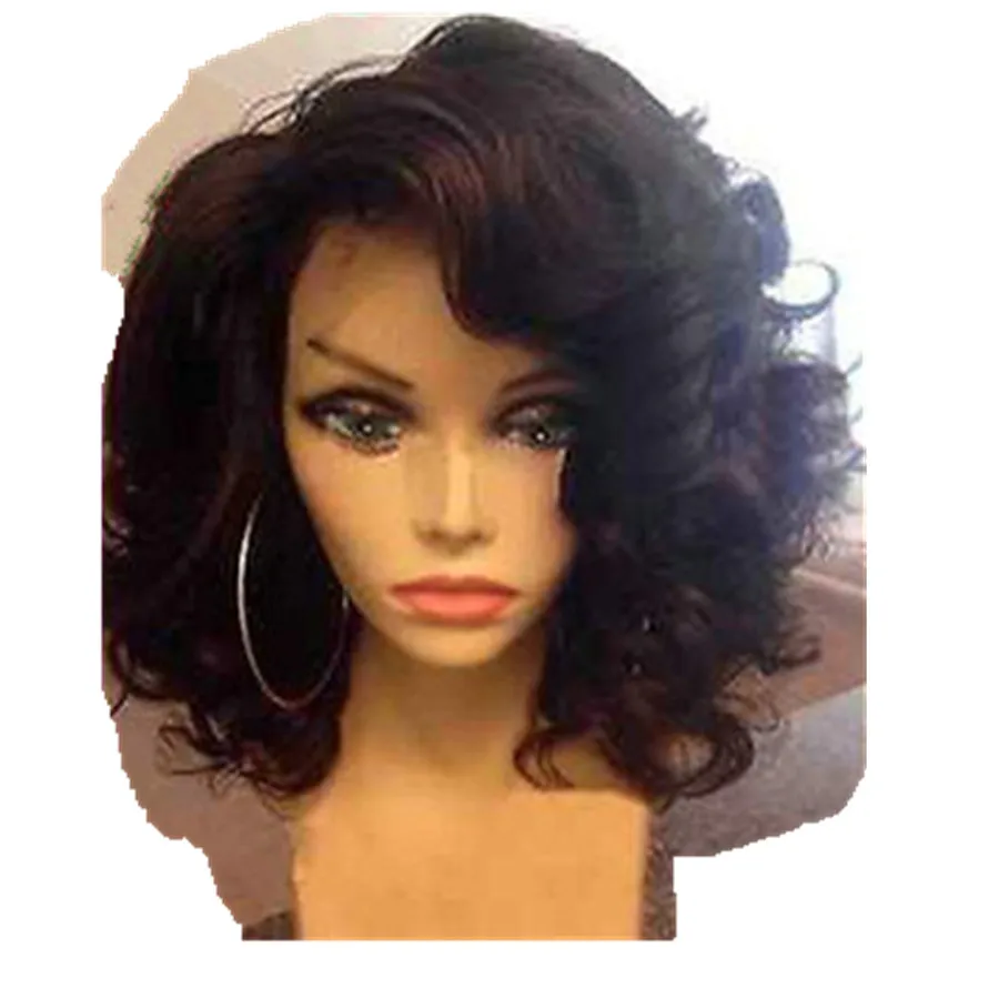 

180% density human hair wigs short loose wave front lace wigs/overnight delivery lace wigs side part bangs