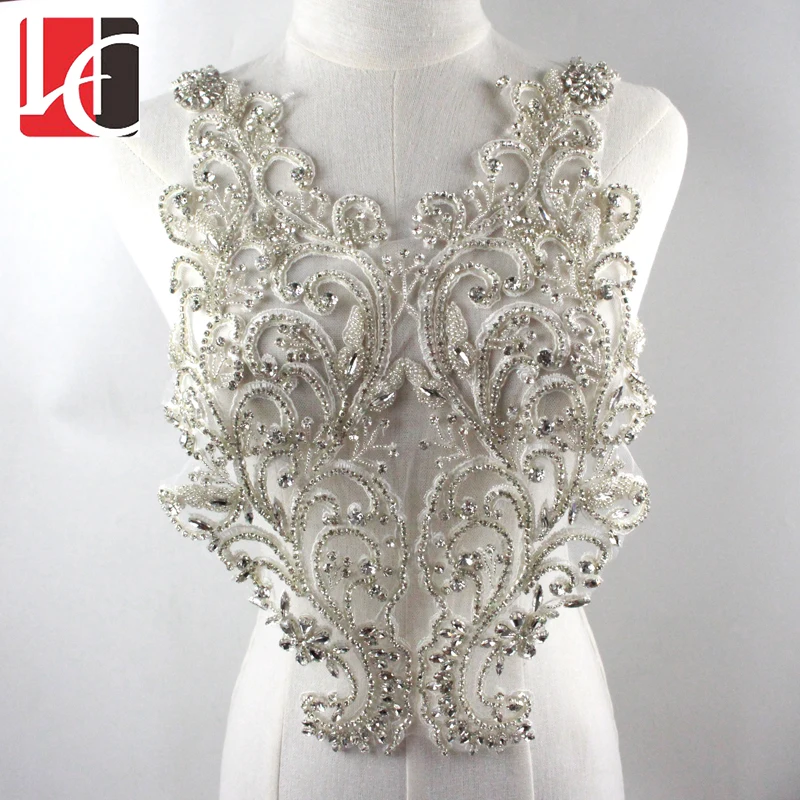 

Wholesale crystal pearl new design rhinestone applique for wedding dress, Silver