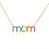 rainbow colorful cz diamond letter gift mom present pendant necklace