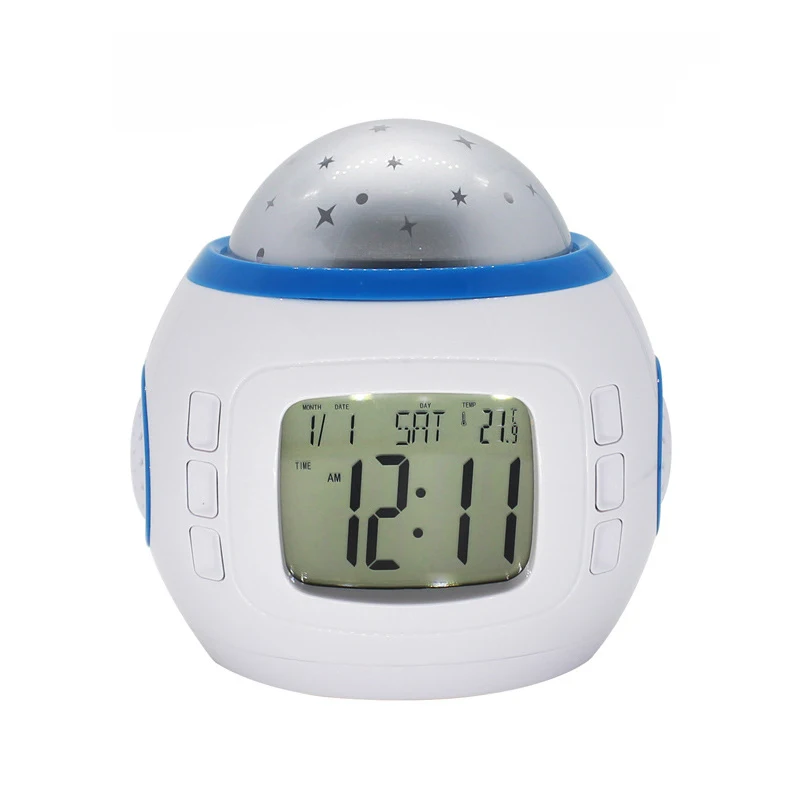 

2019 hotsale Digital display starry projection music alarm clock, White