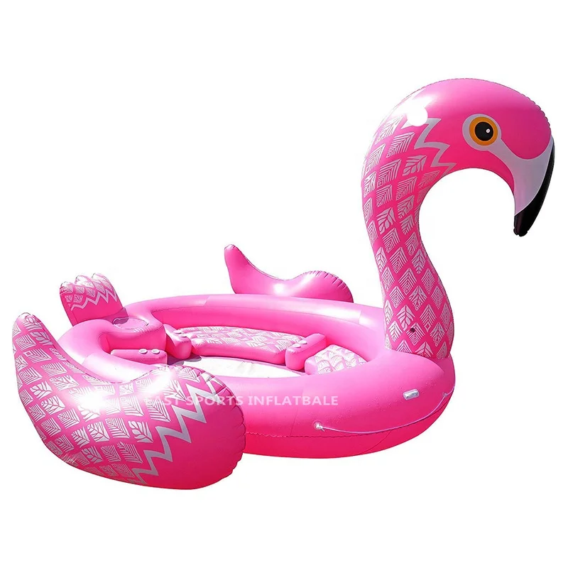 

High Quality Cheap Huge 6 Person Inflatable Flamingo Floating Island For Water Party, Pink or white