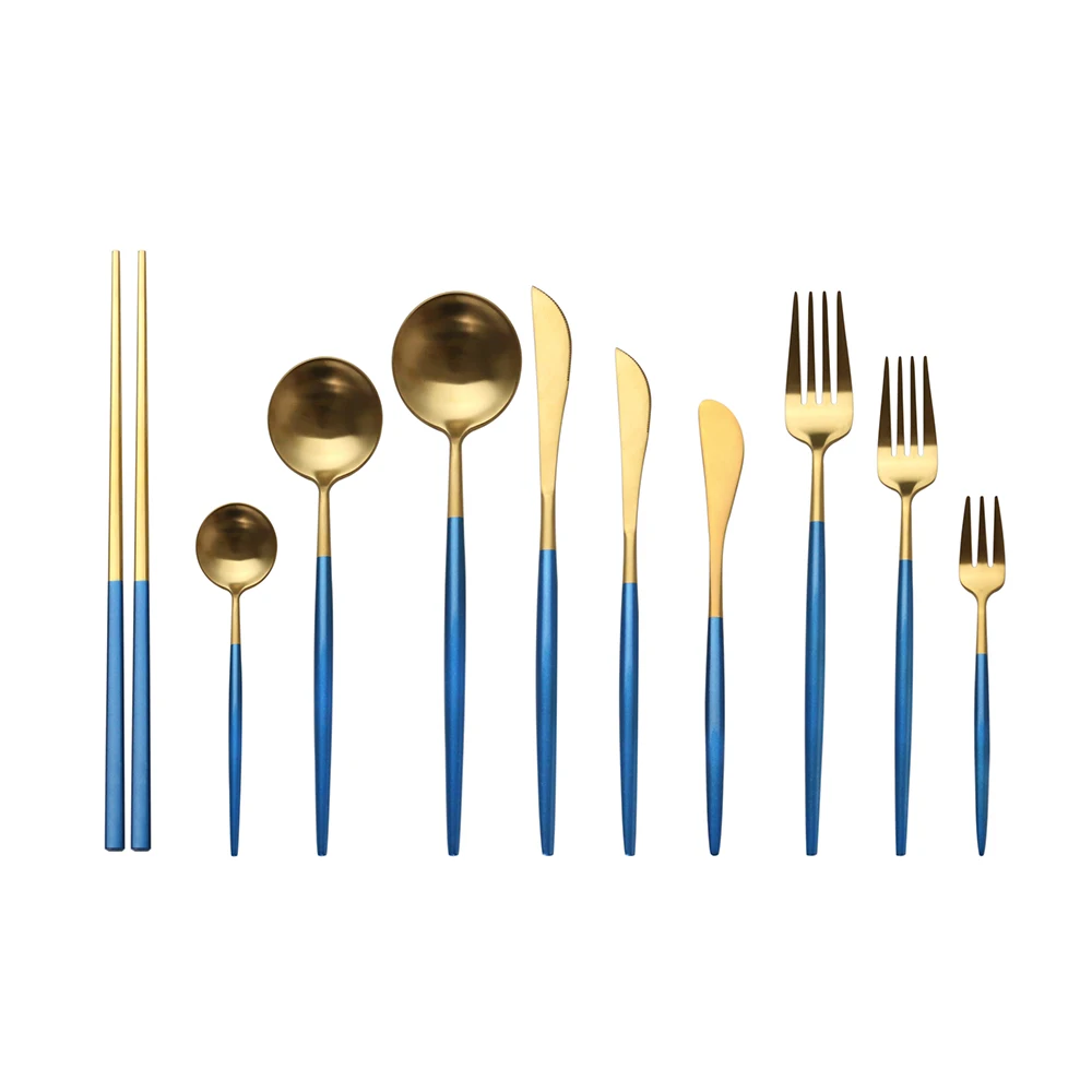 

304 stainless steel gold flatware Manufacture High Quality 4 Pieces of Set for Wedding Dinnerware, Blue gold