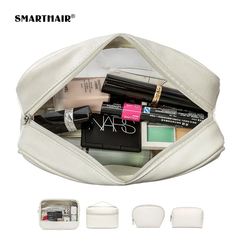 
Custom Printed Transparent Makeup PU PVC Bag Color Half White Clear Cosmetic Bag EVA Travel Pouch Make Up OEM Waterproof Bag 