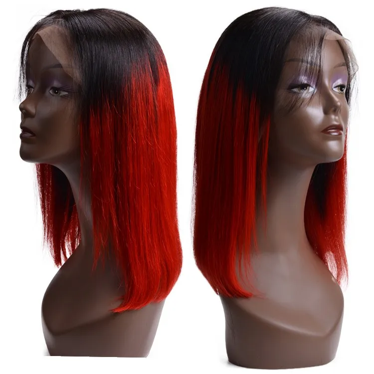 

In Stock Raw Indian Hair Ombre 1B/Red Short Bob Wig Human Hair Lace Front Wigs For Black Women