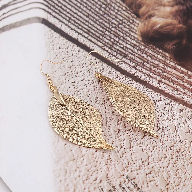 

Creative new design minimalist leaves exaggerated earrings Wholesale natural leaf plating earring jewelry for women, Multi