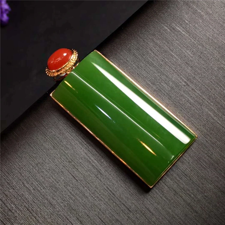

Wholesale Vintage Jasper Jewelry 33x16mm Natural Nephrite Gemstone 18k Gold Pendant, Green