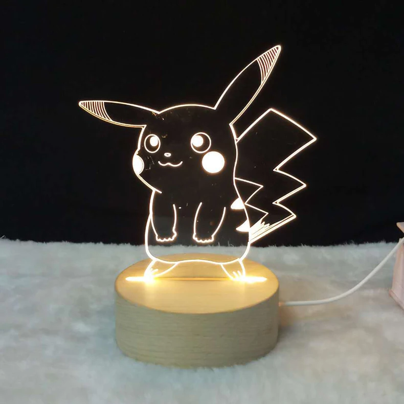 Warm Light Wood Lamp Pokemon Action Figure Visual Illusion Led Holiday Gifts Pokemon Pikachu 3d Illusion Night Light