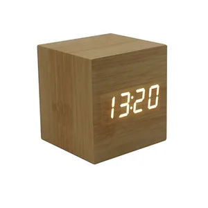 Image of Promotional Desktop Different Colored Fonts Digital Thermometer Temperature Time and Date Roller Play Wooden Alarm Clock