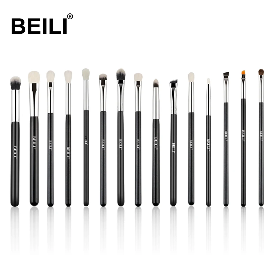 

BEILI New Design 15PCS EYE Makeup Brush Kits Black handle Eyebrow Eyeliner Eye shadow Makeup Brushes Set Private Logo