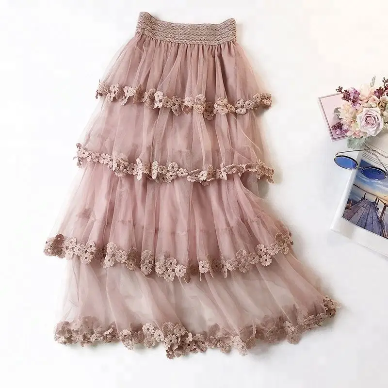 

Ladies new Fashion beach skirt lace flower fairy puff skirt