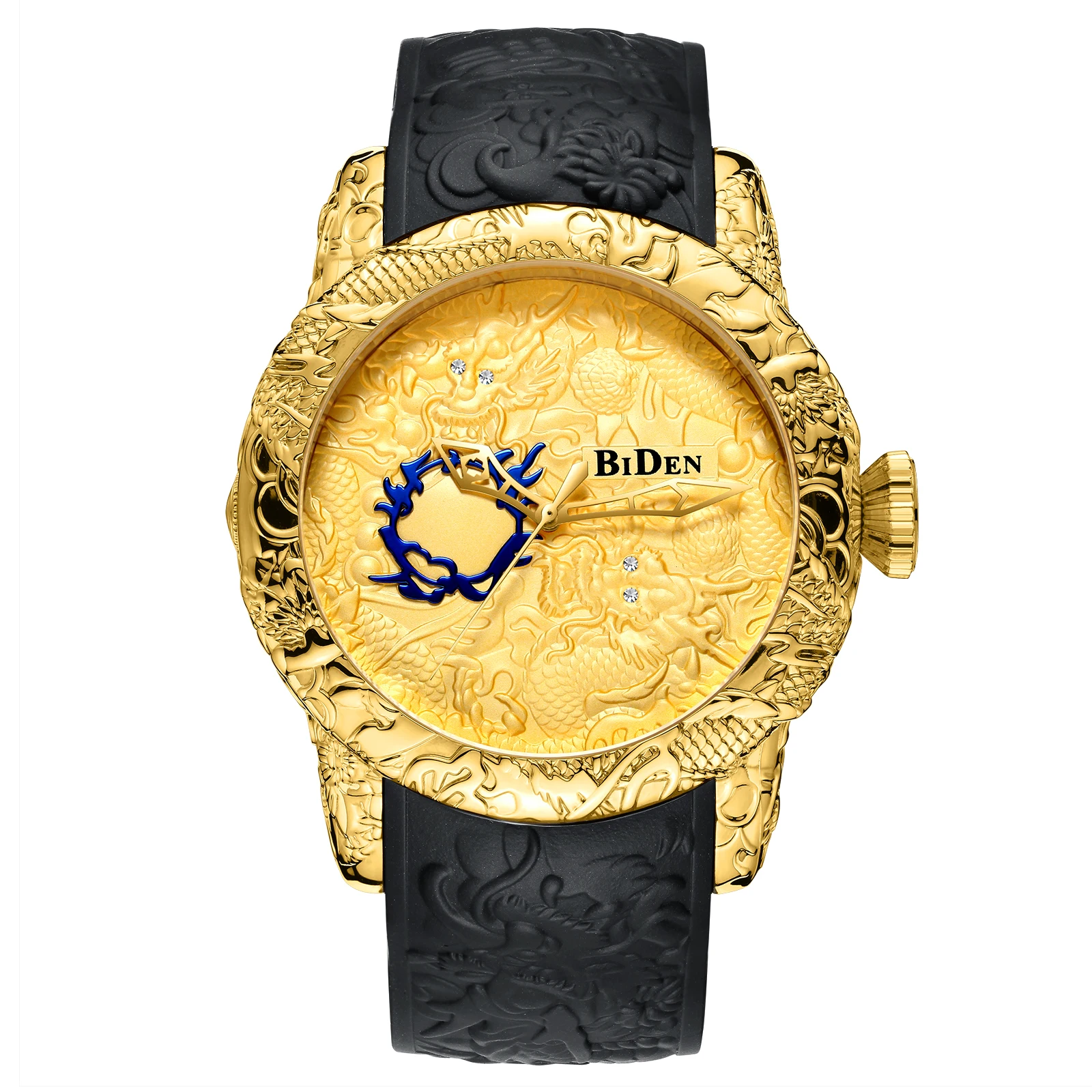 Biden 0129 New Fashion 3D Sculpture Dragon Men Japan Movement Quartz Watches Gold Big Dial Exquisite Relief Creative Clock