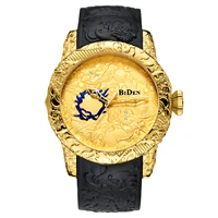

Biden 0129 New Fashion 3D Sculpture Dragon Men Japan Movement Quartz Watches Gold Big Dial Exquisite Relief Creative Clock
