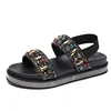 Latest summer cheap open toe ladies flat casual sequins shoes popular glitter desgin young girls slide sandals for walking