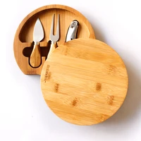 

Bamboo Cheese Board 100% Natural With 3 Piece Cutlery Set Cheese Platter Hidden Cutlery Drawer