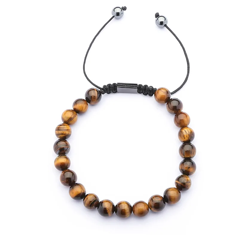 2 Colors Available 8mm Natural Tiger Eye Stone Bracelet Adjustable Braided Rope Tiger Eye Stone Bead Bracelet