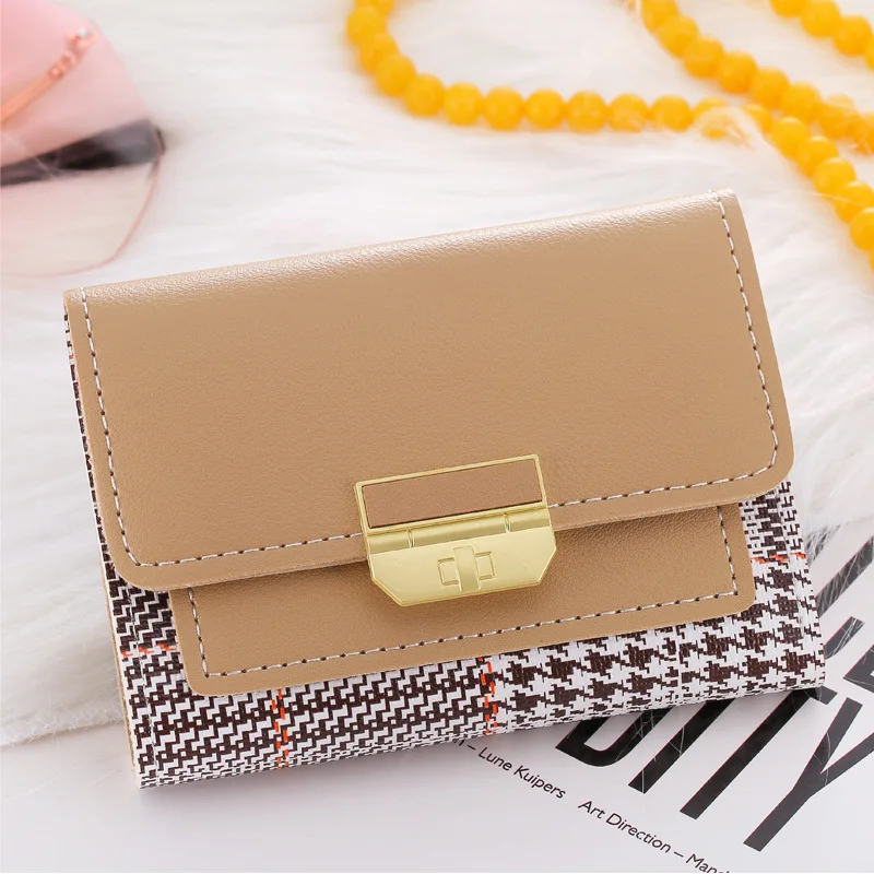 

Short Small Wallet For Woman Wholesale Grid Print PU leather Purse Wallet