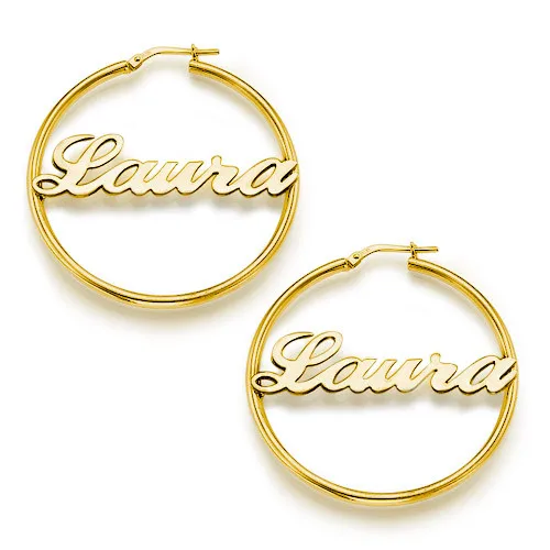Sterling Silver Custom Name Hoop Earrings Cut Out Name Plate Earrings Gold Custom Name Plate Hoop Earrings